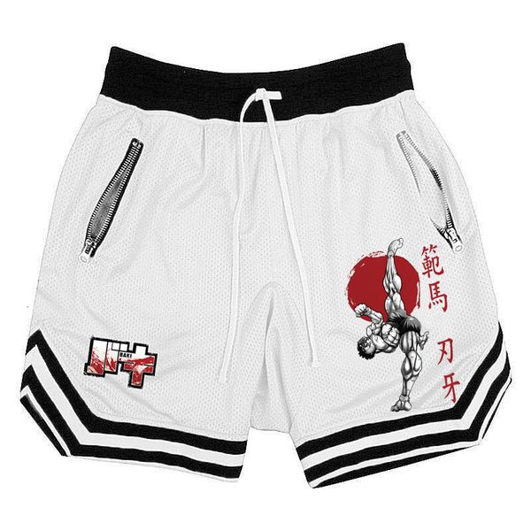 

men's shorts anime hanma baki mens shorts quick dry mesh gym shorts breathable to fitness joggers summer basketball sports short pants, White;black