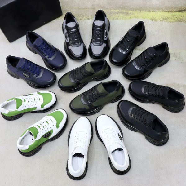 

designer sneakers men nylon shoes 01 classic sneakers real leather platform flat trainers cloth lace-up runner breathable canvas shoe rubber, Black