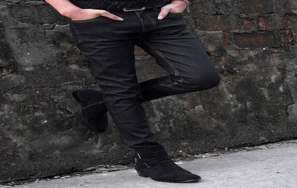 

new 2016 outdoor men thin elastic solid blue jeans men039s jeans male skinny black teenagers hip hop jeans biker jeans homme6610450