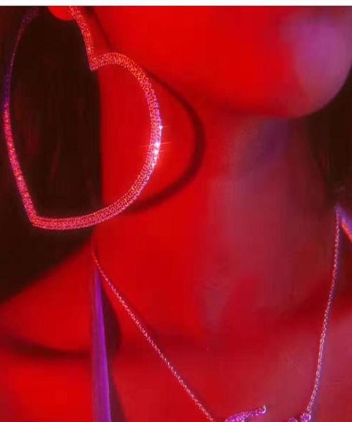 

trendy bling bling rhinestone gems big heart hoop earrings for women jewelry fashion statement earrings accessories 6847472, Golden;silver