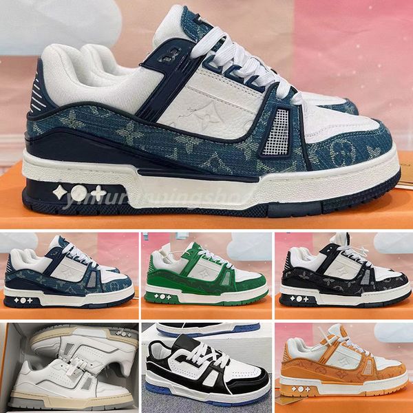 

2023 luxury trainer sneakers fashion brand designer mens shoes genuine leather printing low cut green red black white breathable sneaker siz
