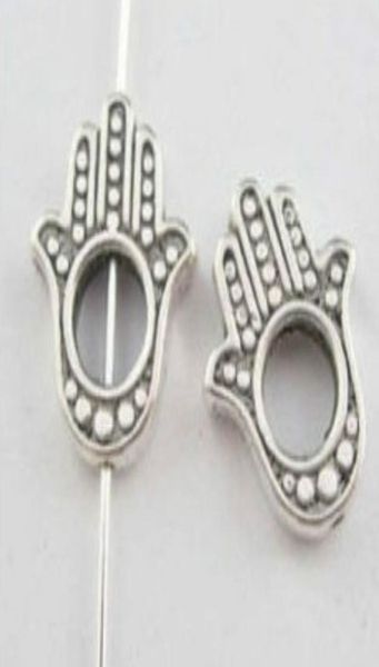 

200pcs tibetan silver double sided fatima hand bead charms frame 6mm hole jewelry3934671, Black