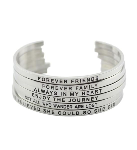 

316l stainless steel engraved positive inspirational quote hand stamped cuff mantra bracelet bangle for women jewelry1049045, Black