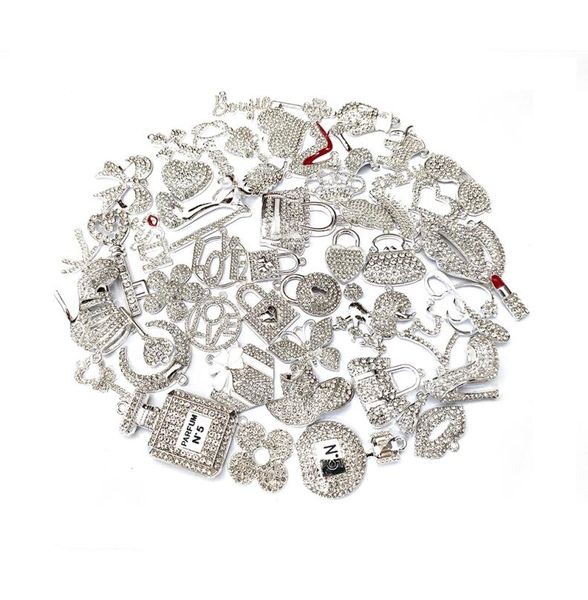 

50pcs alloy jewelry charms with silver plated and colorful rhinestone mixed delicated fit for women3641871, Bronze;silver