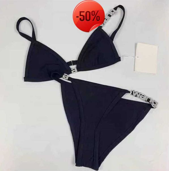 

designer fashion classic wonmen designer aw dawangjia 23 spring and summer new crystal letter decorative wang bikini rimless underwear swims, White;black