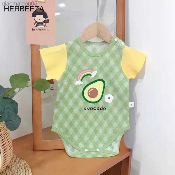 

avocado print baby girl clothes summer 100%cotton infant rompers short sleeve newborn born jumpsuit clothes for babies 12 colors l230712, Blue