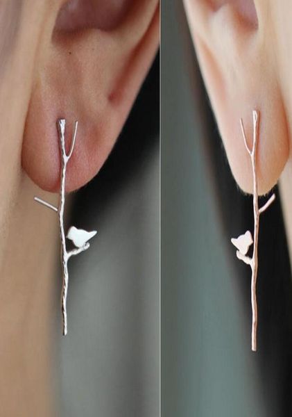 

fashion jewelry punk alloy tree branches bird silver gold plated stud earrings for womens girls casual party gifts6951119, Golden;silver