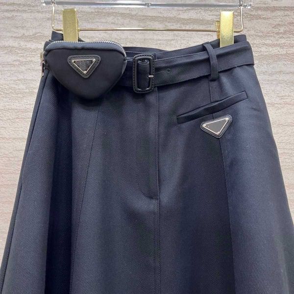 

summer women's black belt fanny pack twill long skirt, twill fabric anti-wrinkle does not shrink, casual loose version of fashion daily, Black;gray