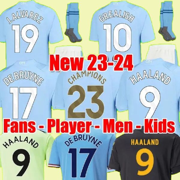 

22 23 24 haaland soccer jerseys grealish#10 sterling mans cities mahrez fans player version de bruyne foden 2023 2024 football shirt kids k, Black;yellow
