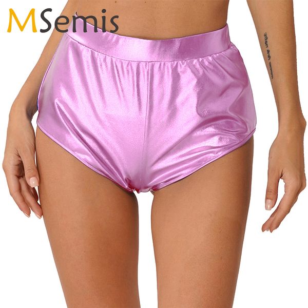 

women's shorts pole dancewear women's shorts minipants shiny metallic high waisted booty shorts cheeky festival rave jazz bottoms, White;black