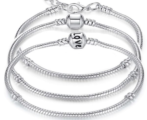 

charm bracelets 925 sterling silver 3mm chain fit charms bead bangle bracelet fashion jewelry diy gift for men women4549701, Golden;silver