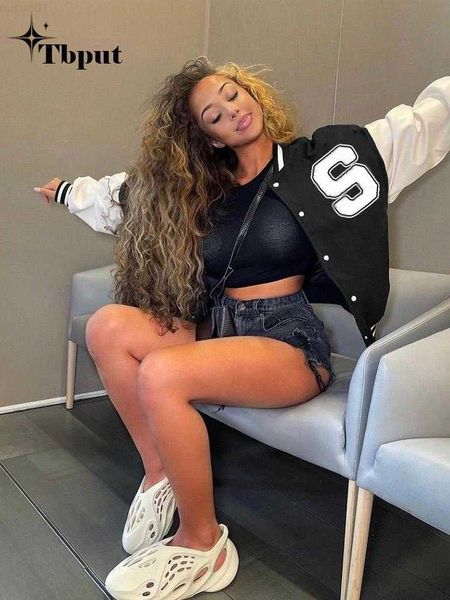 

women's jackets faux leather letter single breasted baseball jacket women long sleeve hip hop clothes 2023 spring patchwork varsity bom, Black;brown
