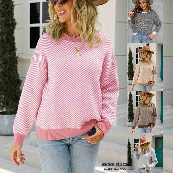 

women's jackets women casual knit sweater autumn winter woman long sleeve o-neck pullovers loose solid coat fashion stripe sweaters clo, Black;brown
