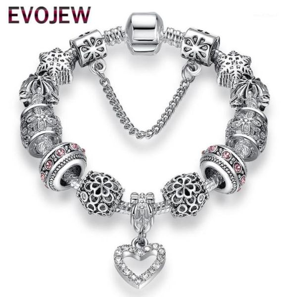 

charm bracelets fashion antique 925 silver bangles crystal heart beads bracelet for women diy original jewelry gift19312558, Golden;silver