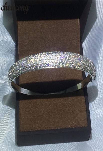 

choucong jewelry pave setting cubic zirconia stone silver bracelet shinning bangle for women white gold filled bridal bijoux4591704, Golden;silver