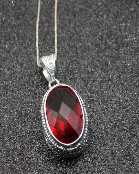 

pendant necklaces hermosa amazing oval shiny blood red garnet silver color for women charms chain necklace 20 inch226s2768211