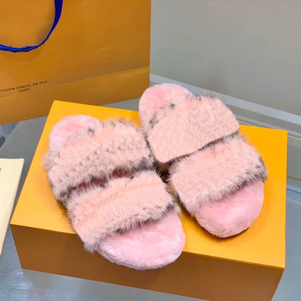 

casual shoes designer wool sandals fashion women slippers warm comfort slides winter fur fluffy furry letters sandal comfortable fuzzy girl, Black