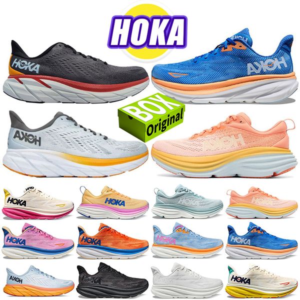 

with box hoka hokas one one bondi clifton 8 9 designer shoes running shoes for men women x 2 3 mens womens shoe summer song black white blan