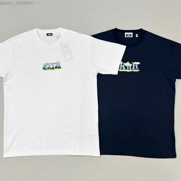 

summer new kith print t-shirt men women oversized blue sky and white cloud kith box t shirt tee, White;black