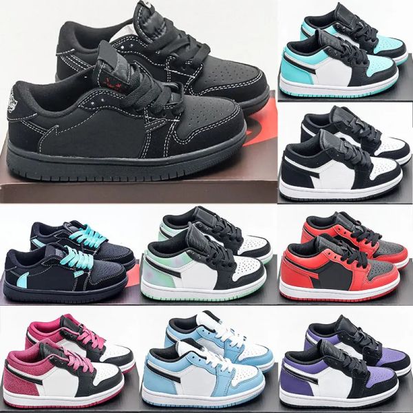 

jumpman 1s kids low basketball shoes infantssports toddler royal obsidian chicago multi color tie dye sneaker outdoor eur 24-35, Black