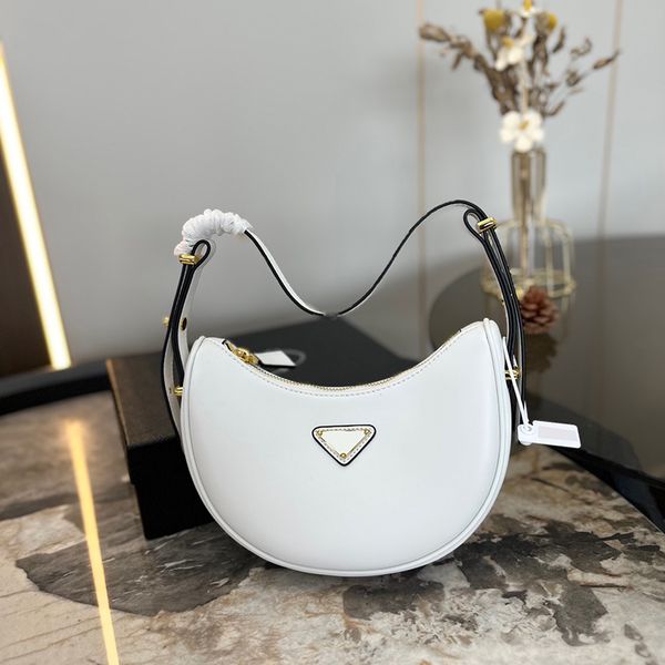 

designer underarm bag fashion shoulder bag triangle logo crescent bag women's carry bag messenger bag white leather luxury brand dinner