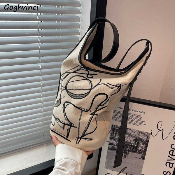 

totes women canvas shoulder bags vintage ins large capacity bucket bag all-match crossbody graffiti handbags harajuku casual pouch newstylis