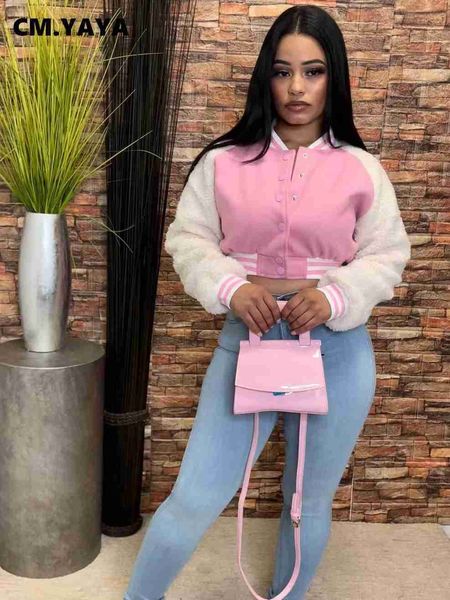 

women's jackets cm.yaya vintage women fleece long sleeve single breasted patchwork sweatshirt fashion 2022 autumn winter baseball jacke, Black;brown