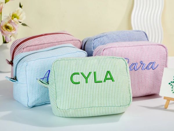 

cosmetic bags cases monogrammed embroidered name bag personalized makeup case bridesmaid wedding birthday graduation gift travel toiletry 23