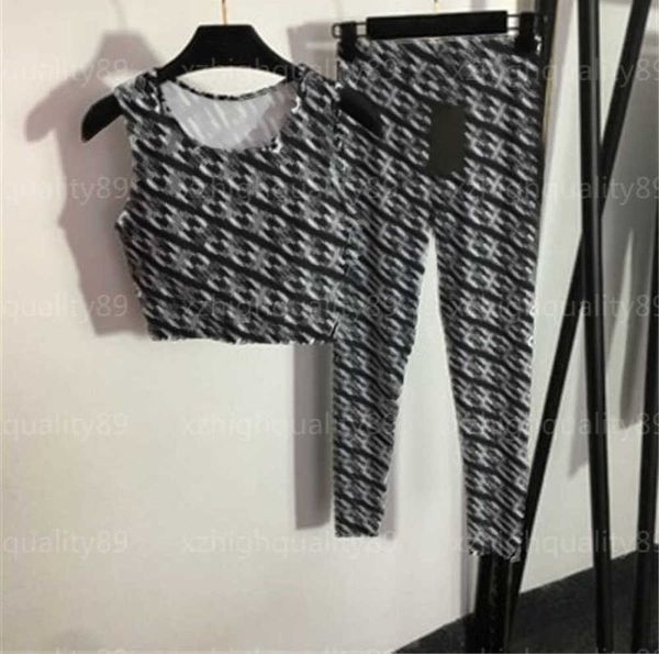 

tracksuits designer outfit womens vest pants two piece set fashion sports tank stretchy slim bottom pant yoga fitness clothing casual wear w, Gray