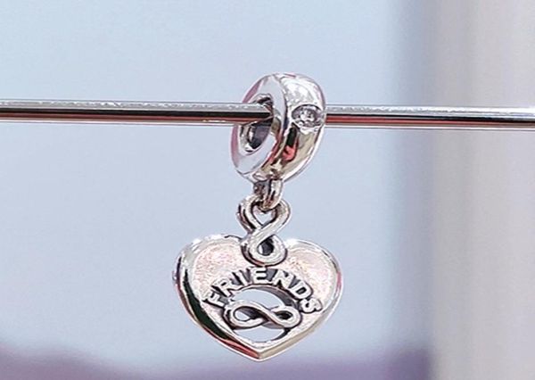 

authentic 925 sterling silver friends forever heart dangle charm bead fits european style jewelry bracelets & necklace3859412, Black