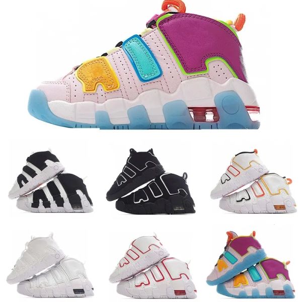 

kids basketball shoes uptempos new scottie 96 more tri-color pippen total white sunset multi-color black bulls renowned rhythm raygun denim