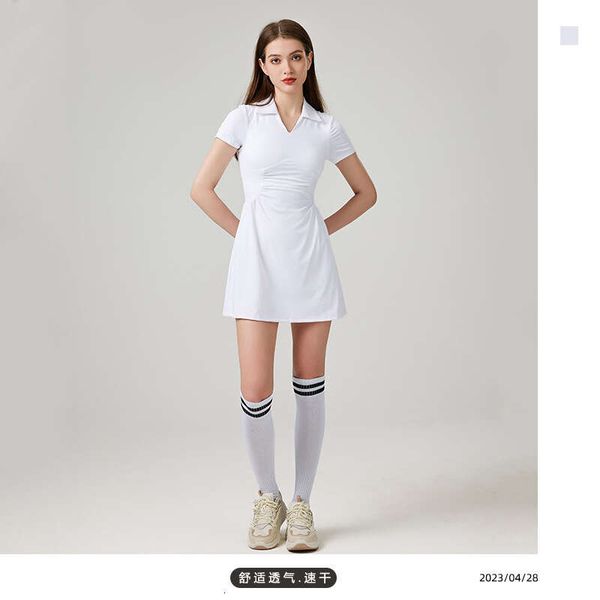 

lu-55 women girl midi skirt yoga sports dress quick dried running fitness badminton skirt anti glare underwear shorts tennis skirts