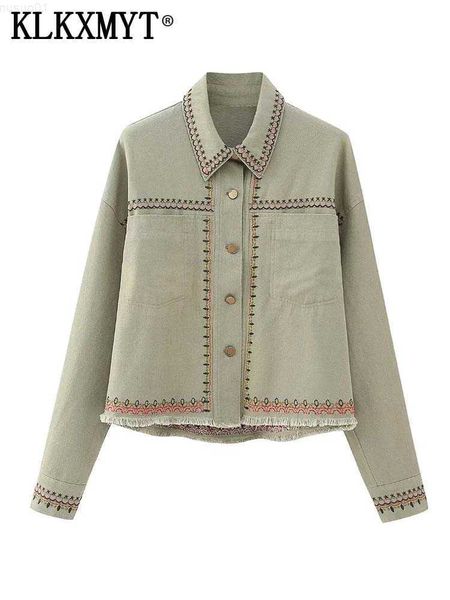 

women's jackets traf women bombers jacket embroidery coat 2023 spring autumn jackets coat casual loose vintage woman new in outerwear, Black;brown