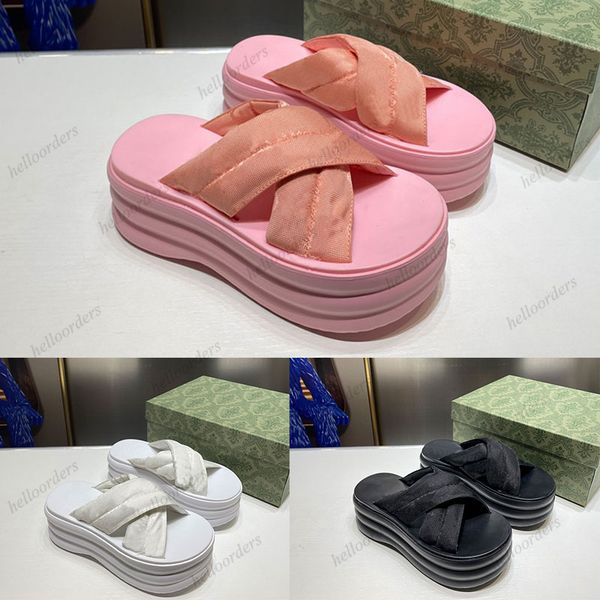 

designer womens ggity platform slide sandal luxury slippers thick soles cross strap sandals knitted cut-out eva soft sole 8cm high heel size, Black