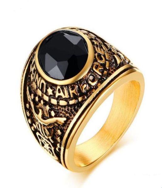

2018 new arrival quot united states air forcequot stainless steel ring with blackredblue rhinestones for men and woman size 4871679, Slivery;golden