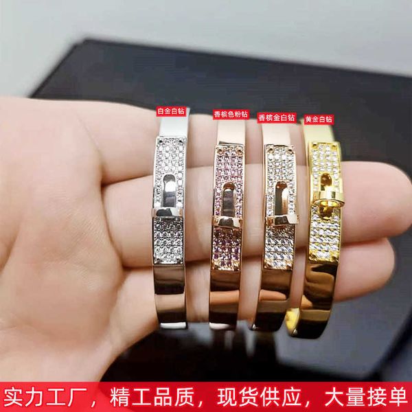

high version kelly pig nose half diamond for women 18k rose gold swivel buckle fashion light luxury exquisite h bracelet, Golden;silver