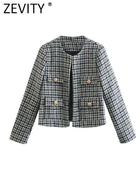 

women's jackets zevity women vintage contrast color houndstooth pattern pockets patch coat ladies retro open stitching casual jacket c, Black;brown