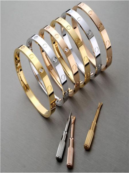 

love bangle women men bracelet designer jewelry stainless steel jewellery diamonds screwdriver screw charm cuff wedding gift silve8807292, Golden;silver