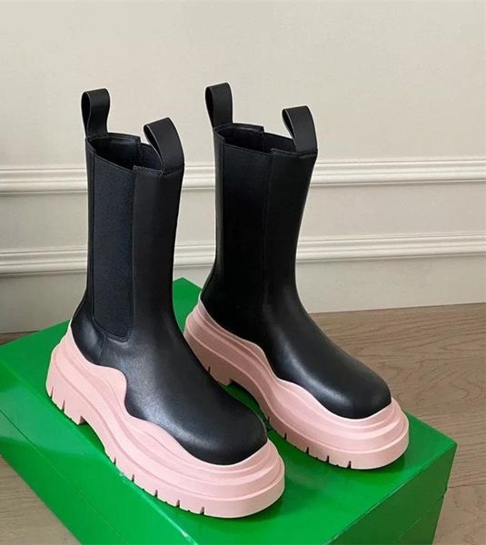 

fashion boots couple women men thick bottom smoke pipe boots green bottom tube 22cm knight martin motorcycle western chelsea boots multi col, Black
