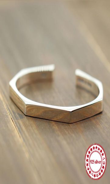

s925 sterling silver open bracelet vintage hipster with smooth shape couple simple atmosphere jewelry 2019 new bangles5448105, Black