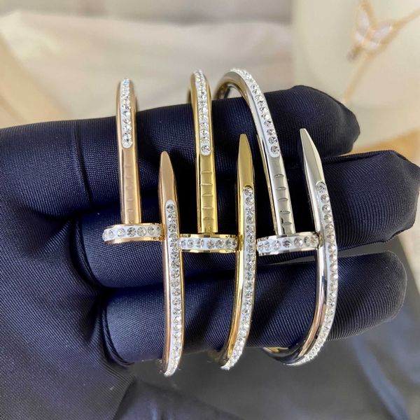 

colorless stainless steel nail with clay sticky full diamond fashion gold classic couple bracelet, Golden;silver