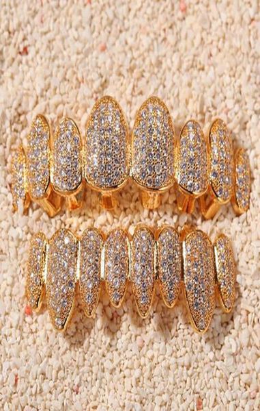 

14k gold cz vampire teeth grillz iced out micro pave cubic zircon 8 tooth hip hop grill bottom grillz teeth set with silicon m4648879, Black