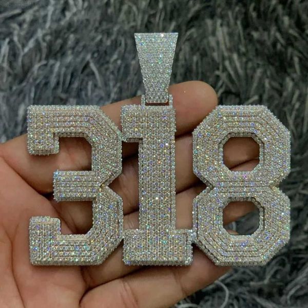 

guangzhou jewelry manufacturer personalized custom vvs moissanite diamond iced out number pendant, Silver