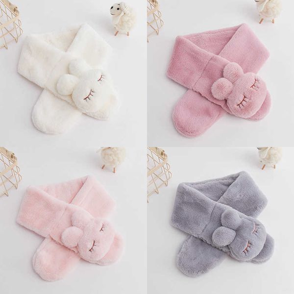 

children cross collar scarf cute cartoon rabbit plush scarf winter neck warmer outdoor warm faux fur girls boys thicken scarves1, Red;brown