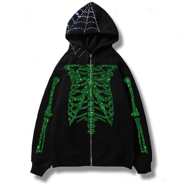 

y2k men's street europe and america vintage skull hoodie zipper hoodie harajuku vintage zipper coat men's clothing gothic sweatshi, Black