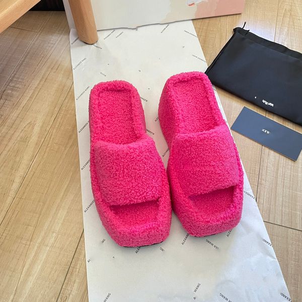 

imported lamb wool thick bottom sponge leather increase slimming slippers, Black