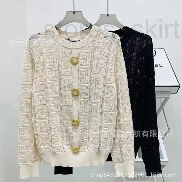 

women's knits & tees designer knitted round neck hollowed out long sleeved sweater with a luxurious style slimming look. 2023 early aut, White