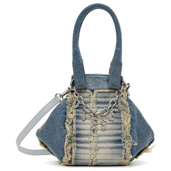

evening bags vintage designer handbags for women 2023 chic blue washed denim chains diamonds letter famous brand shoulder crossbody bag 2307