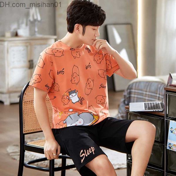 

men's sleepwear cartoon men's summer comfortable pajamas shorts 2-piece pajama set men's casual pajamas men's clothing z, Black;brown