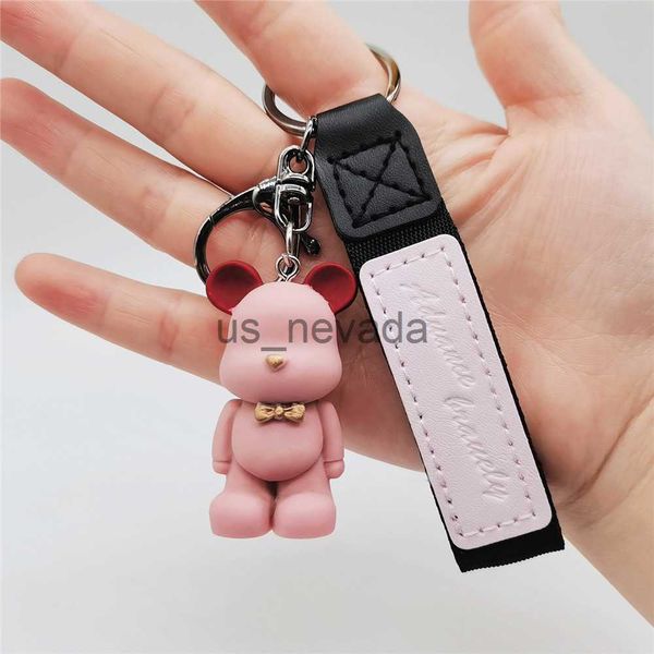 

keychains lanyards trendy transparent leather cartoon bow tie bear keychain cute bag charm holder cartoon resin key chain j230724, Silver